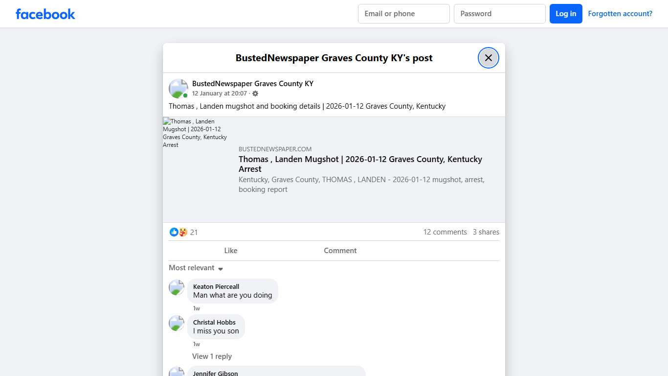 Thomas , Landen mugshot... - BustedNewspaper Graves County KY Facebook